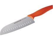Rachael Ray Cutlery 7 Inch Japanese Stainless Steel Santoku Knife with Orange Handle and Sheath
