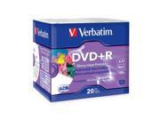 Verbatim 4.7GB 16X DVD R White Inkjet Printable 20 Packs Disc Model 96122