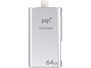 PQI iConnect [Apple MFi] 64GB Mobile Flash Drive w Lightning Connector for iPhones iPads iPod Mac PC USB 3.0 Silver Model 6I01 064GR1001
