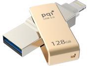 PQI iConnect Mini [Apple MFi] 128GB Mobile Flash Drive w Lightning Connector for iPhones iPads iPod Mac PC USB 3.0 Gold Model 6I04 128GR2001