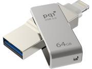 PQI iConnect Mini [Apple MFi] 64GB Mobile Flash Drive w Lightning Connector for iPhones iPads iPod Mac PC USB 3.0 Iron Gray Model 6I04 064GR1001
