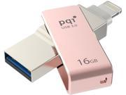PQI iConnect Mini [Apple MFi] 16GB Mobile Flash Drive w Lightning Connector for iPhones iPads iPod Mac PC USB 3.0 Rose Gold Model 6I04 016GR3001