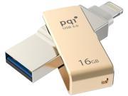 PQI iConnect Mini [Apple MFi] 16GB Mobile Flash Drive w Lightning Connector for iPhones iPads iPod Mac PC USB 3.0 Gold Model 6I04 016GR2001