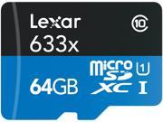 Lexar 64GB High Performance 633x microSDXC UHS I U1 Class 10 Memory Card w SD Adapter LSDMI64GBBNL633A
