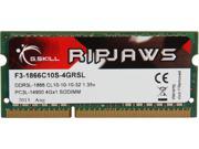 G.SKILL Ripjaws Series 4GB 204 Pin DDR3 SO DIMM DDR3 1866 PC3 14900 Laptop Memory Model F3 1866C10S 4GRSL