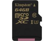 Kingston 64GB MicroSDXC UHS I U3 Class 10 Memory Card with Adapter Speed Up to 90MB s SDCG 64GB