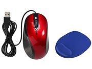 Insten 1042510 Red Wired Optical Ergonomic Mouse Blue Wrist Comfort Mouse Pad