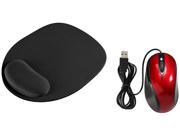 Insten 1042511 Red Wired Optical Ergonomic Mouse Black Wrist Comfort Mouse Pad