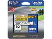 Brother TZES231 12mm 0.47 Black on White Tape with Extra Strength Adhesive 8m 26.2 ft