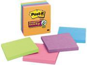 Post it Notes Super Sticky 675 6SSAN Super Sticky Notes 4 x 4 Lined 5 Electric Glow Colors 6 90 Sheet Pads Pack