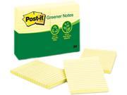 Post it Greener Notes 660 RP YW Recycled Notes 4 x 6 Lined Canary Yellow 12 100 Sheet Pads Pack