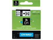 Dymo 43613 Black on White D1 Label Tape 0.25 Width x 23 ft Length 1 Each Polyester Thermal Transfer White