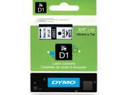Dymo 45803 Black on White D1 Label Tape 0.75 Width x 23 ft Length 1 Each Polyester Thermal Transfer White
