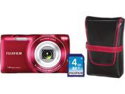 FUJIFILM Finepix JZ100 Red 14.0 MP Wide Angle Digital Camera Bundle includes Case & 4 GB SD