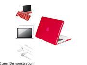 Insten Clear Red Snap-in Case + Screen Protector + In-Ear Stereo Headset + Silicone Keyboard Skin Shield for Apple MacBook Pro 1042459