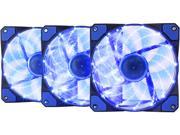 APEVIA AF312L SBL 120mm Blue LED Ultra Silent Case Fan w 15 LEDs Anti Vibration Rubber Pads 3 pk