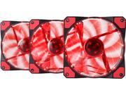 APEVIA AF312L SRD 120mm Red LED Ultra Silent Case Fan w 15 LEDs Anti Vibration Rubber Pads 3 pk