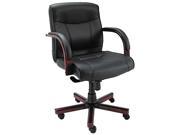 Alera LEMA42LS10M Madaris Series Mid Back knee Tilt Leather Chair w Wood Trim Black Mahogany