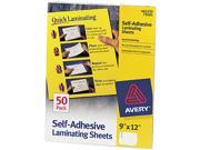 73601 Avery Clear Self Adhesive Laminating Sheets 3 mil 9 x 12 50 Box