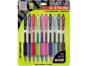 Zebra 46881 Sarasa Roller Ball Retractable Gel Pen Asstored Ink Medium 10 per Pack