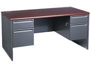 HON 38000 Series Double Pedestal Desk 60w x 30d x 29 1 2h Mahogany Charcoal
