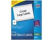 Avery 5353 Self Adhesive Full Sheet Shipping Labels for Copiers 8 1 2 x 11 White 100 Box