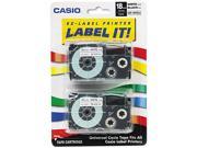 Casio XR18WE2S Tape Cassettes for KL Label Makers 18mm x 26ft Black on White 2 Pack