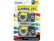 Casio XR18YW2S Tape Cassettes for KL Label Makers 18mm x 26ft Black on Yellow 2 Pack