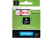 DYMO 45015 D1 Standard Tape Cartridge for Dymo Label Makers 1 2in x 23ft Red on White