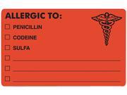 Tabbies 00488 Drug Allergy Medical Warning Labels 2 1 2 x 4 Orange 100 Roll