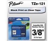 Brother TZE121 TZe Standard Adhesive Laminated Labeling Tape 3 8w Black on Clear