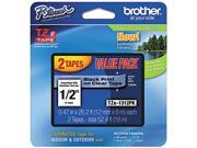 Brother TZE1312PK P Touch TZ Series Tape Cartridge 0.5 w Black on Clear 2 Pack