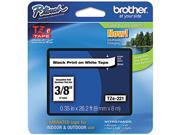 Brother TZE221 TZe Standard Adhesive Laminated Labeling Tape 0.38 Width x 26.20 ft Length 1 Each White