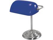 Ledu L557BL Traditional Incandescent Bankerâ€™s Lamp Blue Glass Shade Chrome Base 14 Inches