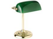 Ledu L557BR Traditional Incandescent Bankerâ€™s Lamp Green Glass Shade Brass Base 14 Inches