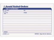 Tops 46373 Avoid Verbal Orders Manifold Book 7 x 4 1 4 Two Part Carbonless 50 Sets Book