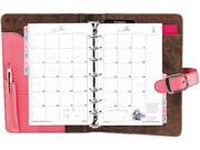 Day Timer 48434 Pink Ribbon Organizer Starter Set w Leather Binder 5 1 2 x 8 1 2 Pink Brown