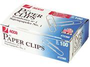 Acco 72360 Smooth Finish Premium Paper Clips Wire No. 1 Silver 100 Box 10 Boxes Pack