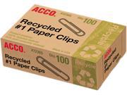 Acco 72365 Recycled Paper Clips No. 1 Size 100 Box 10 Boxes Pack
