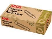 Acco 72525 Recycled Paper Clips Jumbo 100 Box 10 Boxes Pack