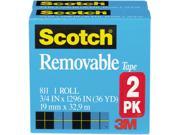 Scotch 811 2PK Removable Tape 811 2PK 3 4 x 1296 1 Core 2 Rolls