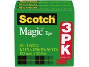 Scotch 810H3 Magic Tape Refill 1 2 x 1296 3 Pack