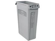 Rubbermaid Commercial 354060GY Slim Jim Receptacle w Venting Channels Rectangular Plastic 23 gal Gray