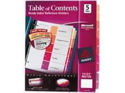 Ready Index Customizable Table of Contents Multicolor Dividers 5 Tab Letter