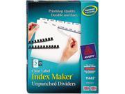 Avery 11443 Index Maker Clear Label Unpunched Divider 5 Tab Letter White 25 Sets