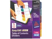 Avery 12171 Ready Index Customizable Table of Contents Asst Dividers 5 Tab Ltr 6 Sets 1 Pack