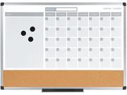 Bi Silque MB3507186 Bi Silque MasterVision 3 in 1 Planner 24X18 Dry Erase Calendar Cork Alum. Frame