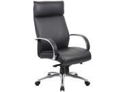 Boss Office Supplies B7712A BK High Back Executive Chair Aluminum Finish Black Upholstery Knee Tilt