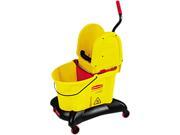 Rubbermaid Commercial RCP 7677 YEL WaveBrake Dual Water Down Press Bucket Wringer Combo 8.75gal Yellow