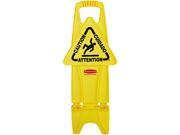 RCP 9S09 YEL Stable Multi Lingual Safety Sign 13w x 13 1 4d x 26h Yellow